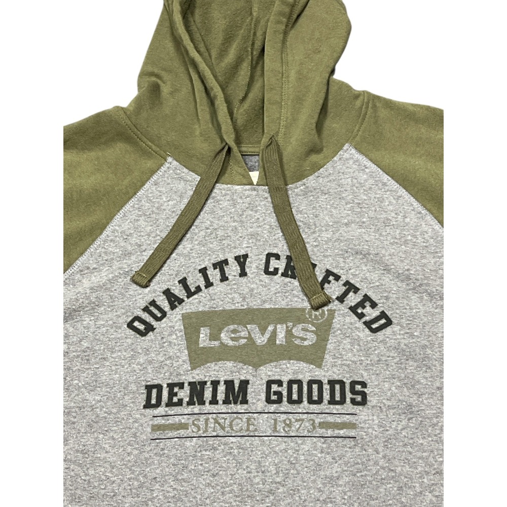 Levis Mens Raglan Hoodie Sweatshirt Green Gray Graphic Print Size XL - Picture 2 of 6